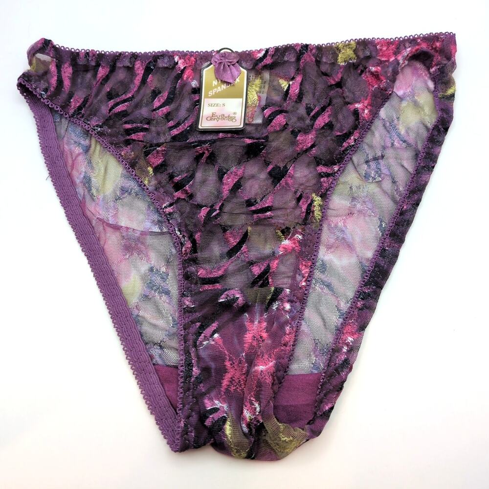 VTG NWT 90s Sheer High Rise Lace Purple Panties Underwear Small Eva Cervantes